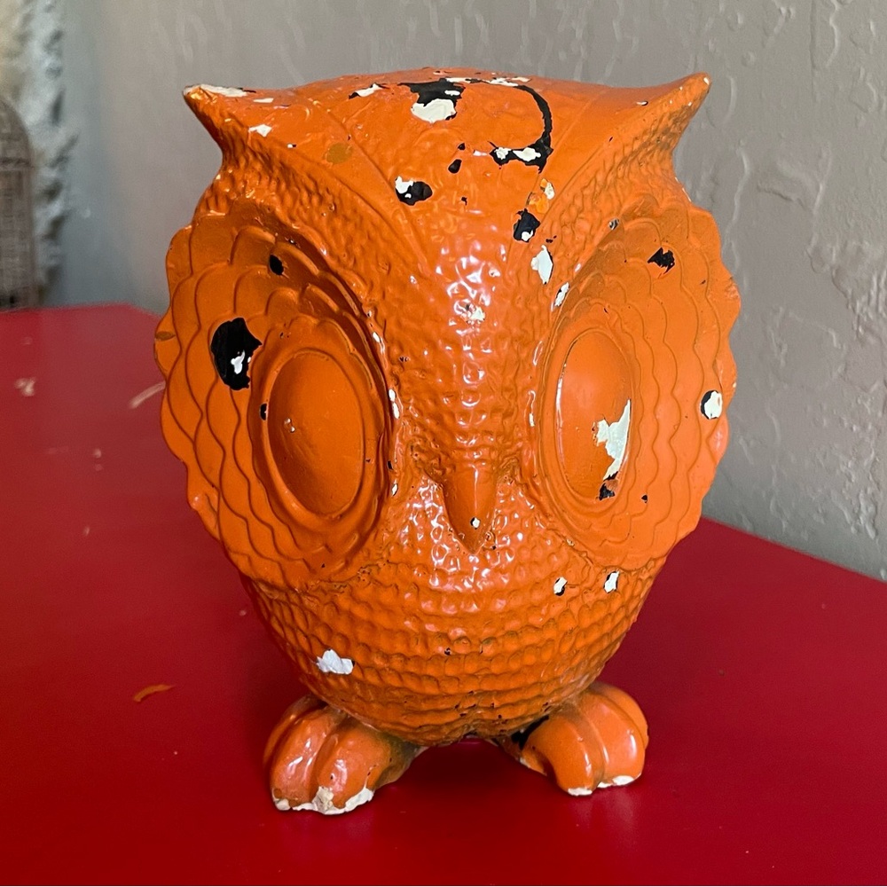 Vintage Freeman McFarlin of California Owl Orange Chippy Figurine 7" MCM Pottery
